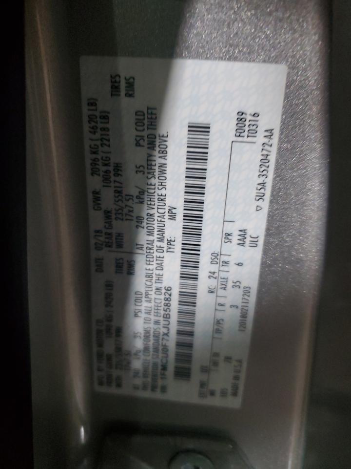 2018 Ford Escape S VIN: 1FMCU0F7XJUB58826 Lot: 92472255