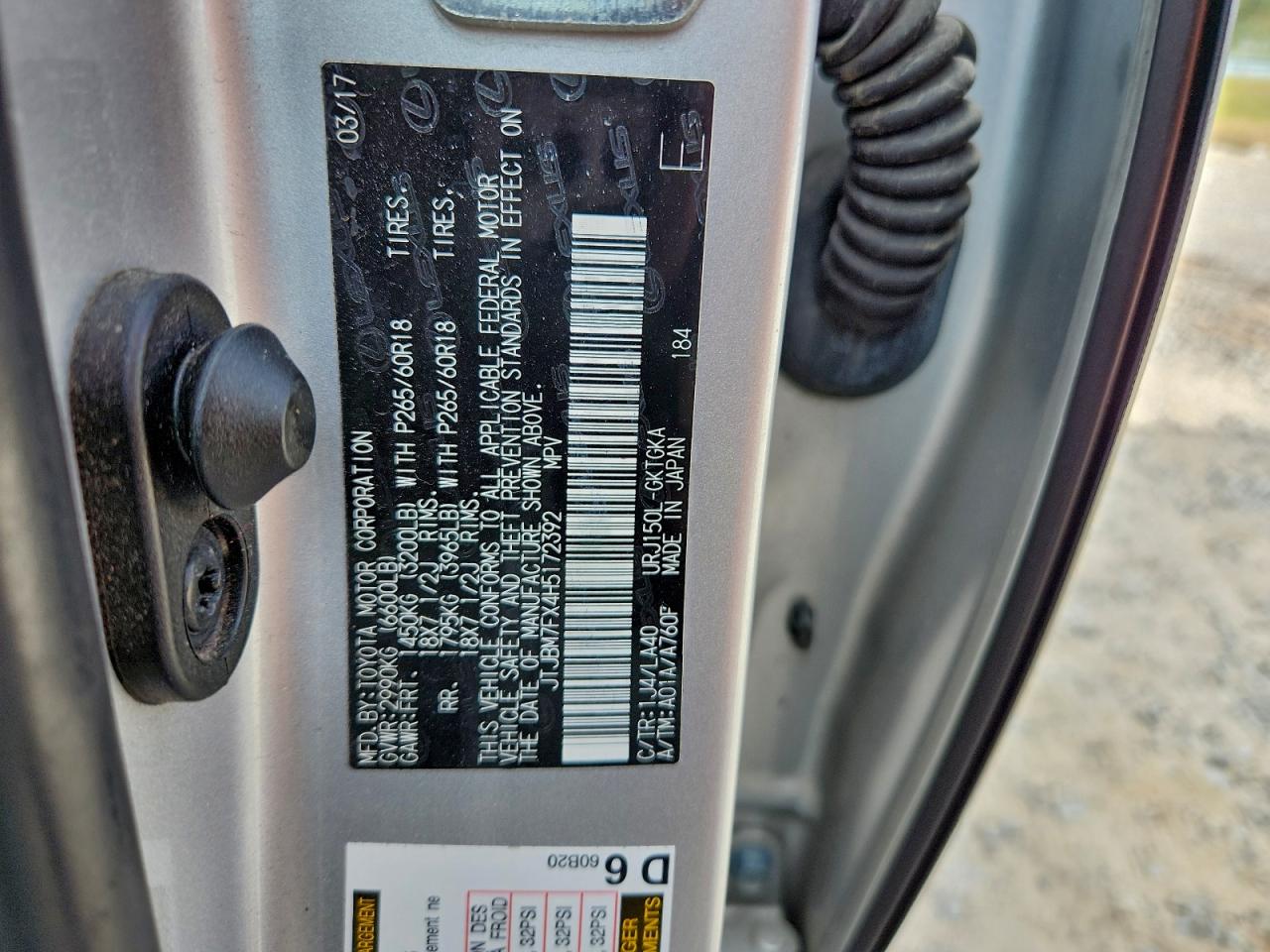 2017 Lexus Gx 460 VIN: JTJBM7FX4H5172392 Lot: 94187375