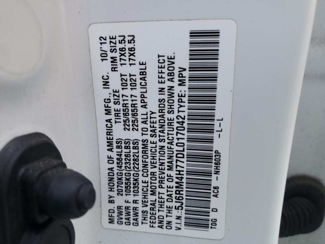 2013 Honda Cr-V Exl VIN: 5J6RM4H77DL017042 Lot: 91869945