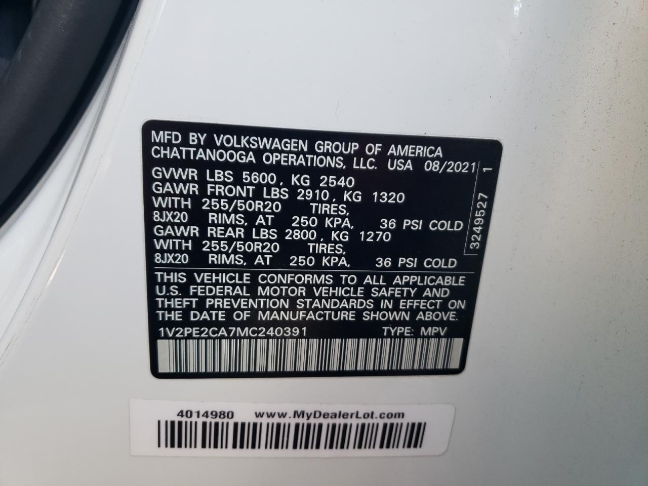 2021 Volkswagen Atlas Cross Sport Se VIN: 1V2PE2CA7MC240391 Lot: 91062385