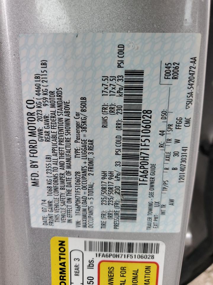 2015 Ford Fusion Se VIN: 1FA6P0H71F5106028 Lot: 92414205