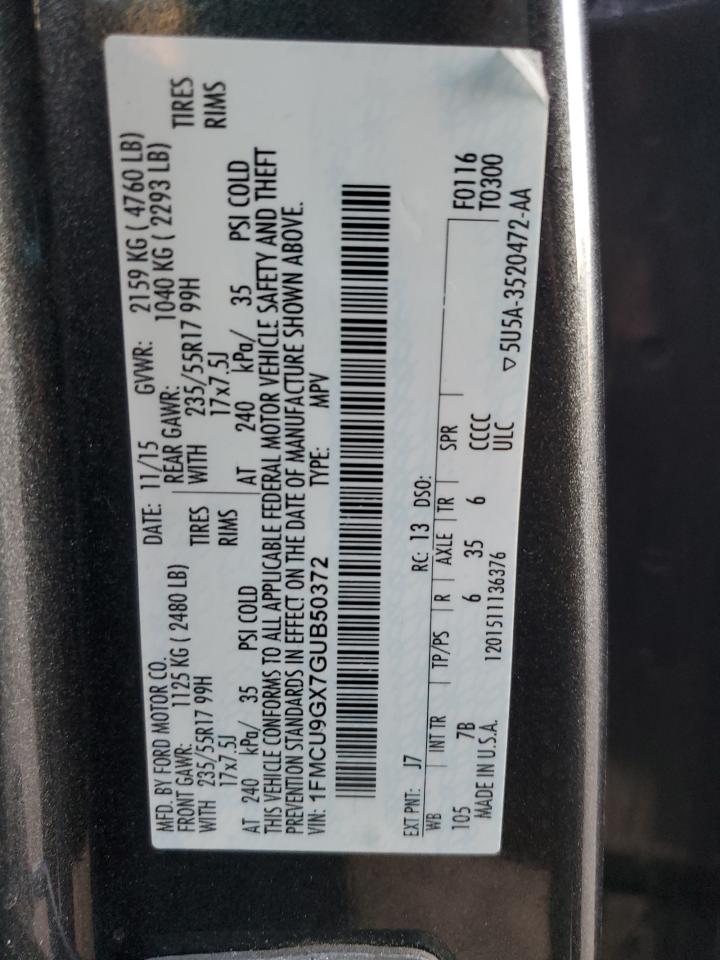 2016 Ford Escape Se VIN: 1FMCU9GX7GUB50372 Lot: 91707975