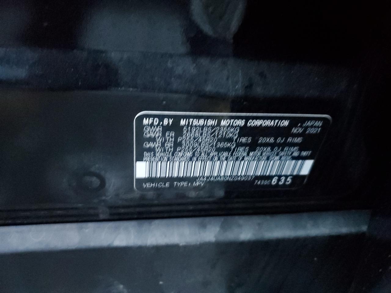 2022 Mitsubishi Outlander Se VIN: JA4J4UA80NZ049037 Lot: 91743675