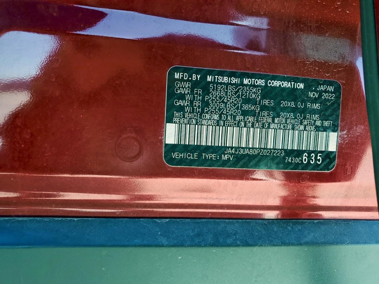 2023 Mitsubishi Outlander Se VIN: JA4J3UA80PZ027223 Lot: 91700275