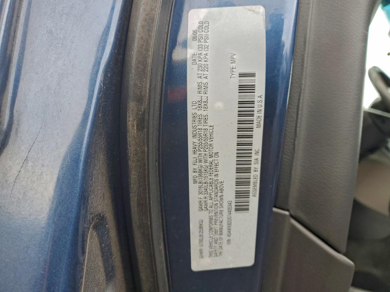 2007 Subaru B9 Tribeca 3.0 H6 VIN: 4S4WX82D074405343 Lot: 94523865