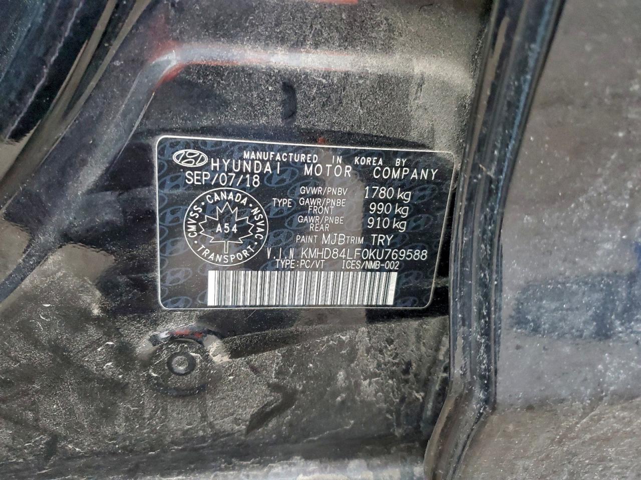 2019 Hyundai Elantra Sel VIN: KMHD84LF0KU769588 Lot: 94879975