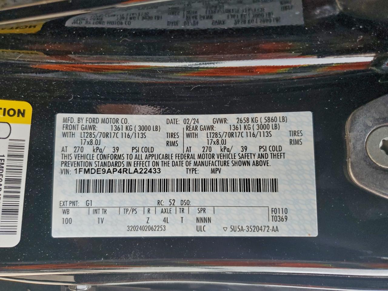 2024 Ford Bronco Badlands VIN: 1FMDE9AP4RLA22433 Lot: 94198415