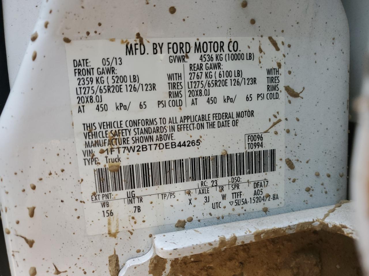 2013 Ford F250 Super Duty VIN: 1FT7W2BT7DEB44265 Lot: 92223415