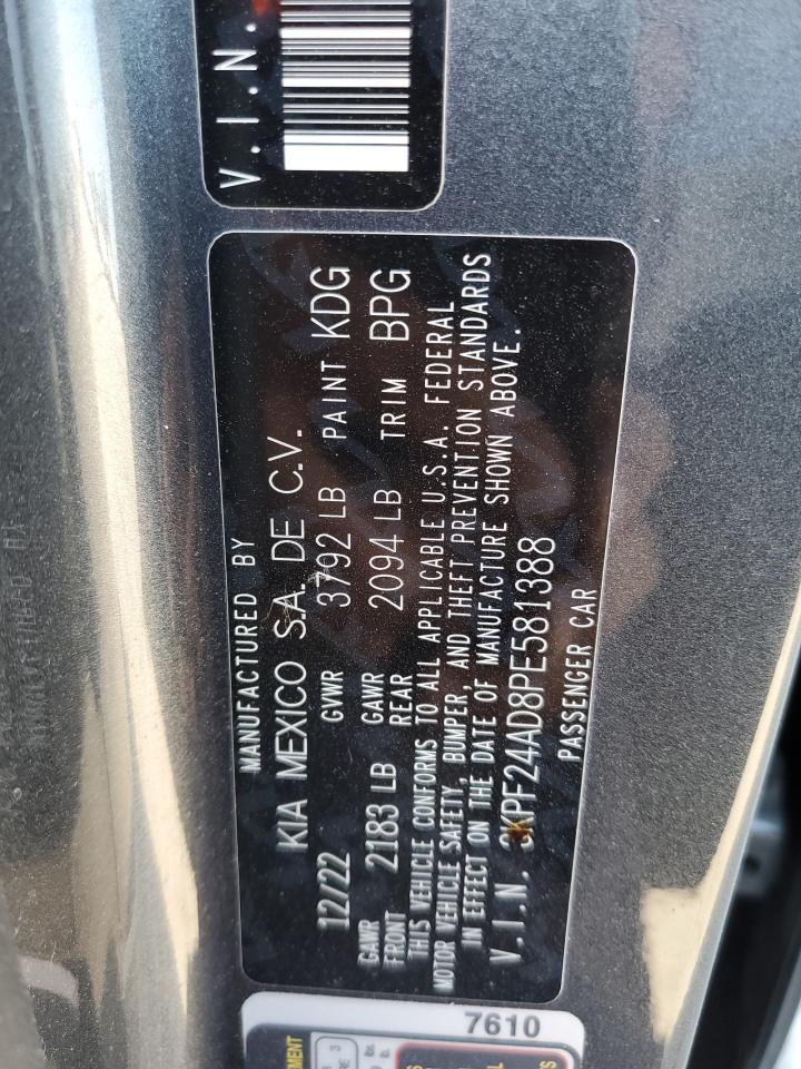 2023 Kia Forte Lx VIN: 3KPF24AD8PE581388 Lot: 92741675