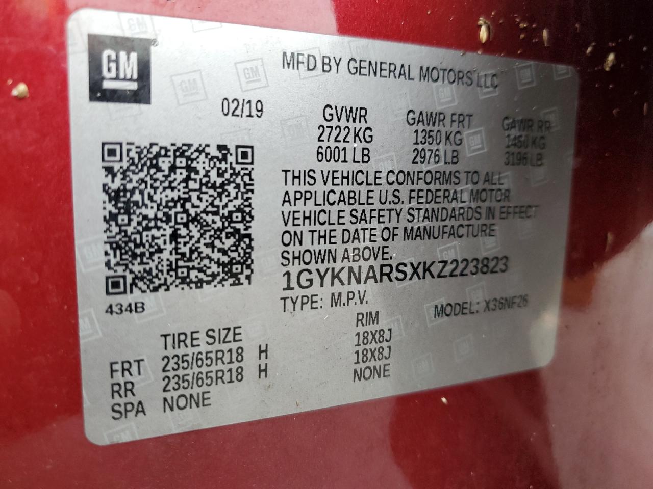 2019 Cadillac Xt5 VIN: 1GYKNARSXKZ223823 Lot: 91581345