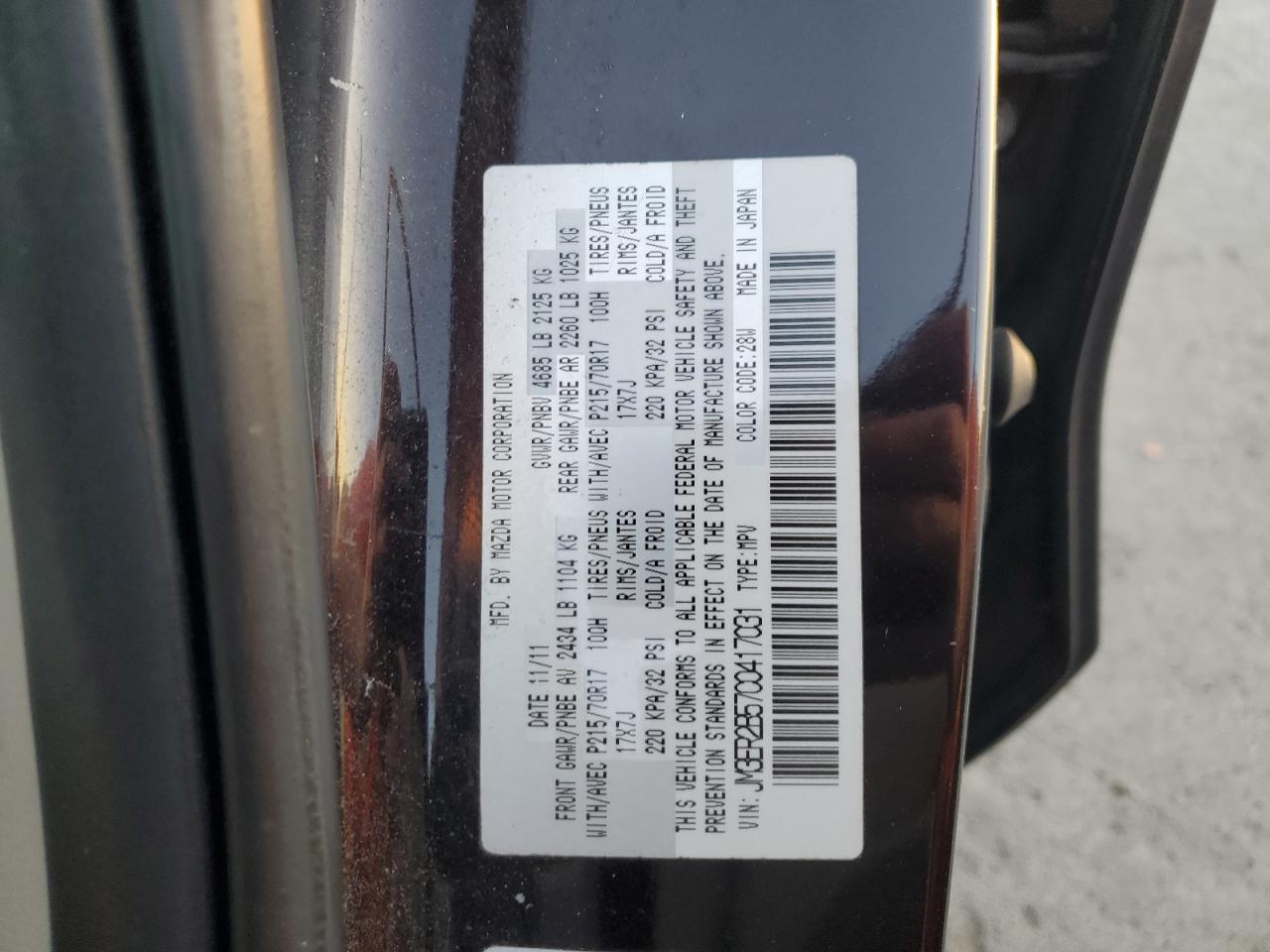 2012 Mazda Cx-7 VIN: JM3ER2B57C0417031 Lot: 91492215