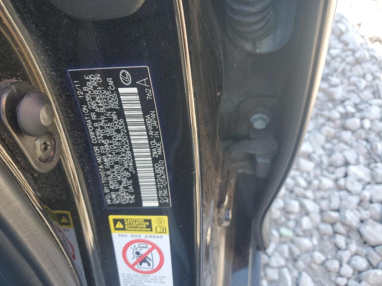 2012 Lexus Ct 200 VIN: JTHKD5BH0C2072336 Lot: 91089805