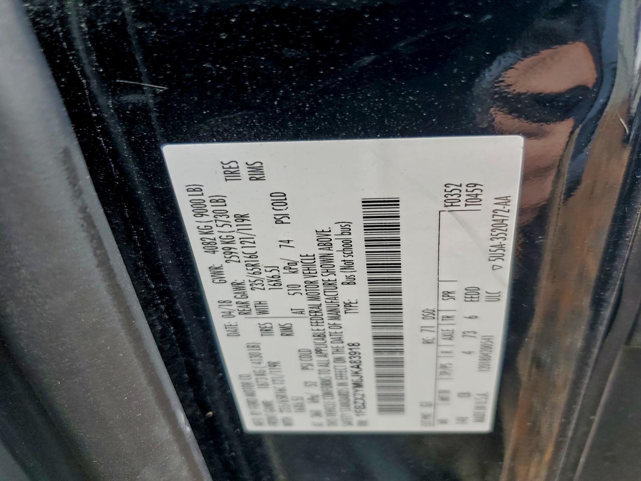 2018 Ford Transit T-350 VIN: 1FBZX2YM6JKA83918 Lot: 93474815