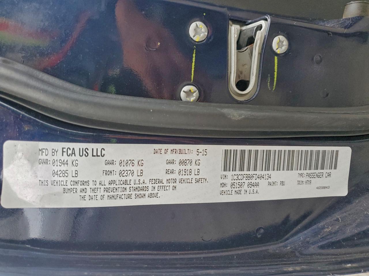 2015 Dodge Dart Sxt VIN: 1C3CDFBB0FD404134 Lot: 94166835