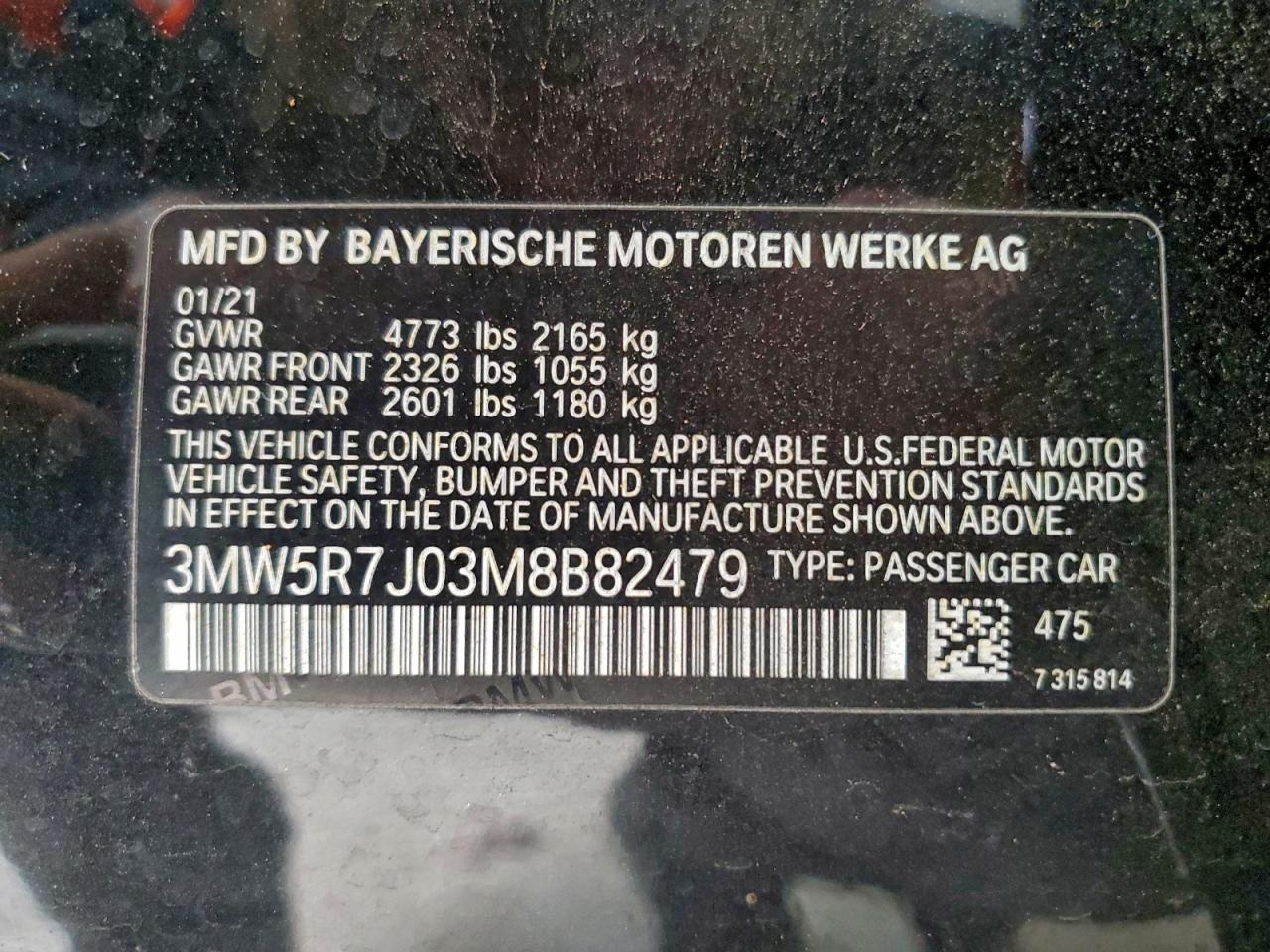 2021 BMW 330Xi VIN: 3MW5R7J03M8B82479 Lot: 94261505
