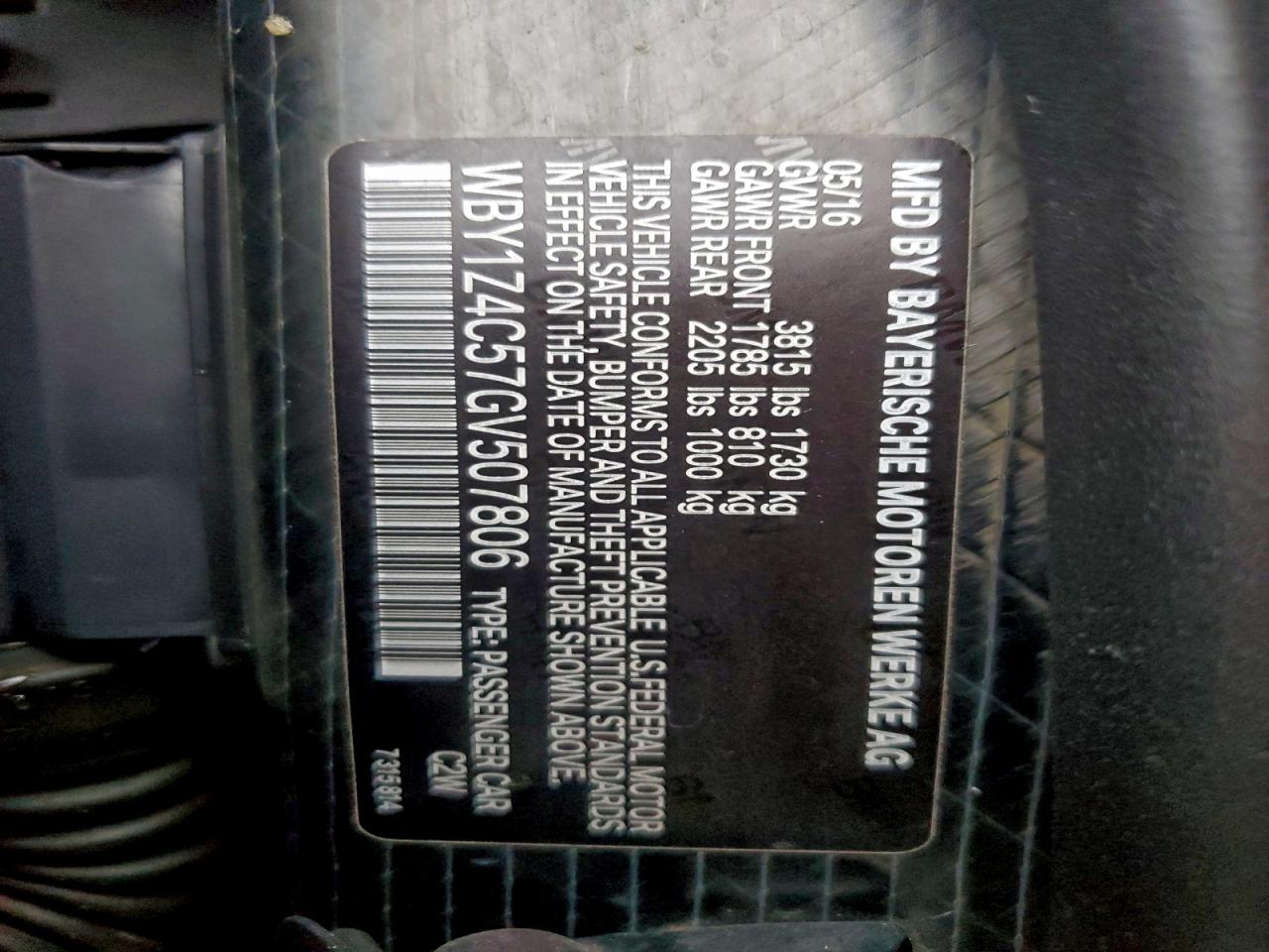 2016 BMW I3 Rex VIN: WBY1Z4C57GV507806 Lot: 94252675