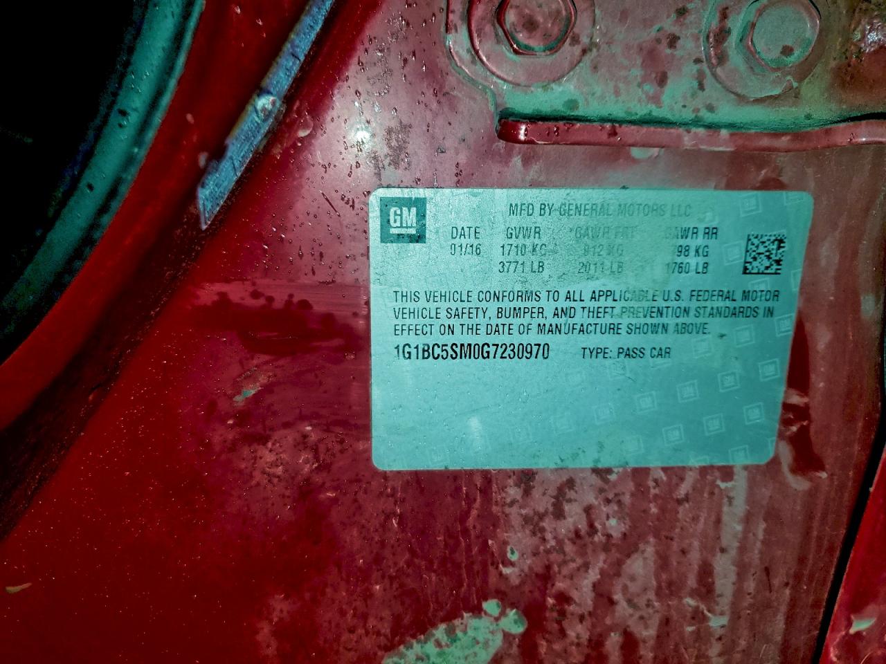 2016 Chevrolet Cruze Ls VIN: 1G1BC5SM0G7230970 Lot: 94639595