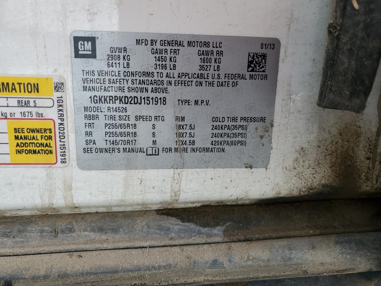 2013 GMC Acadia Sle VIN: 1GKKRPKD2DJ151918 Lot: 93753165