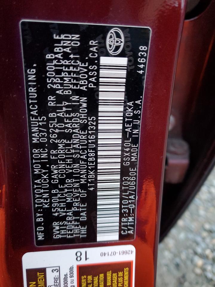 2015 Toyota Avalon Xle VIN: 4T1BK1EB8FU161325 Lot: 92257365