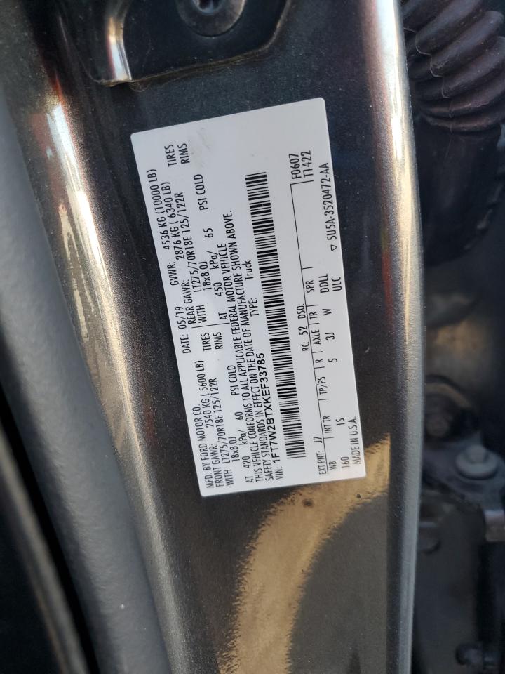 2019 Ford F250 Super Duty VIN: 1FT7W2BTXKEF33785 Lot: 90681255