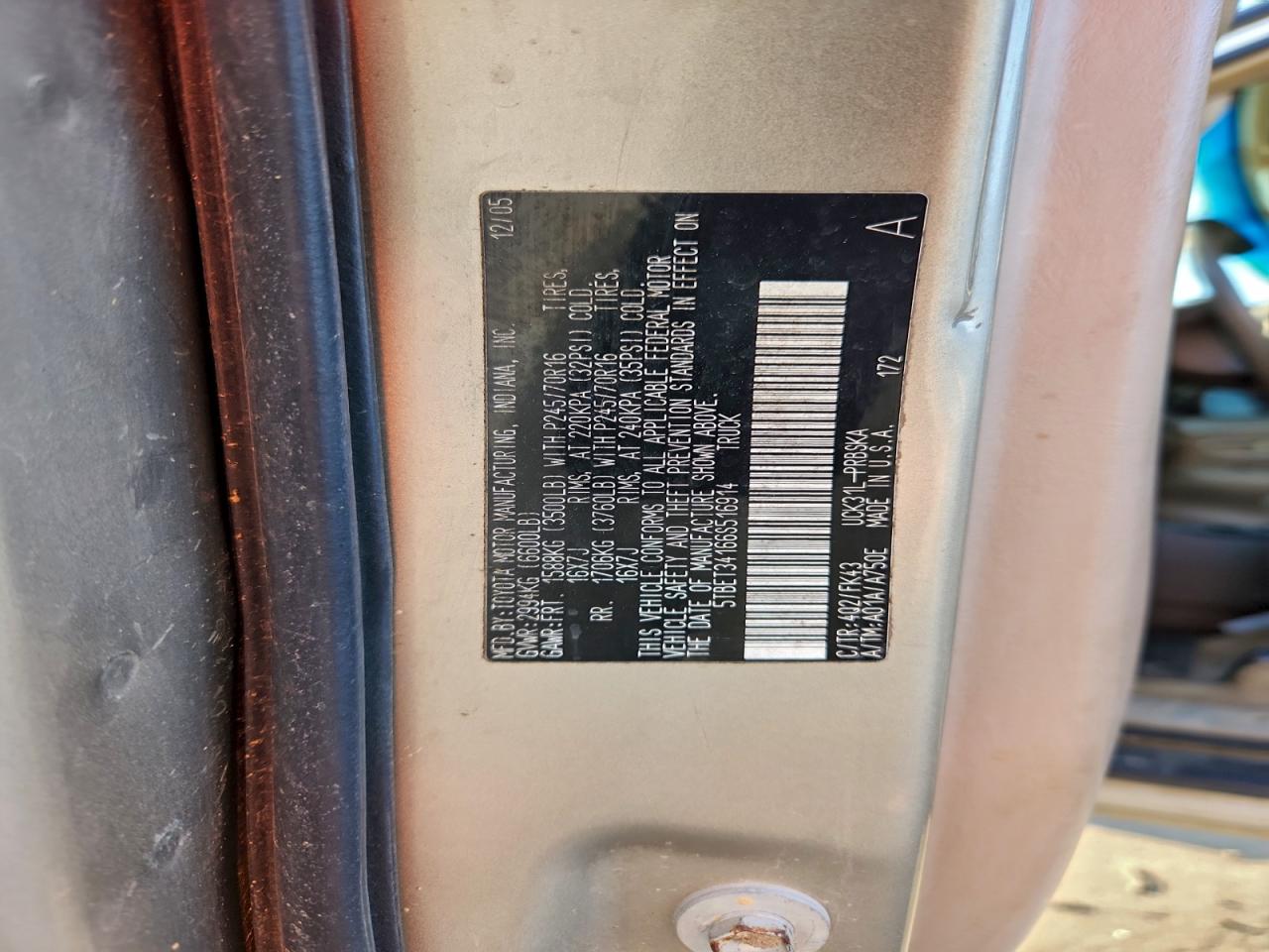 2006 Toyota Tundra Double Cab Sr5 VIN: 5TBET34166S516914 Lot: 94094895