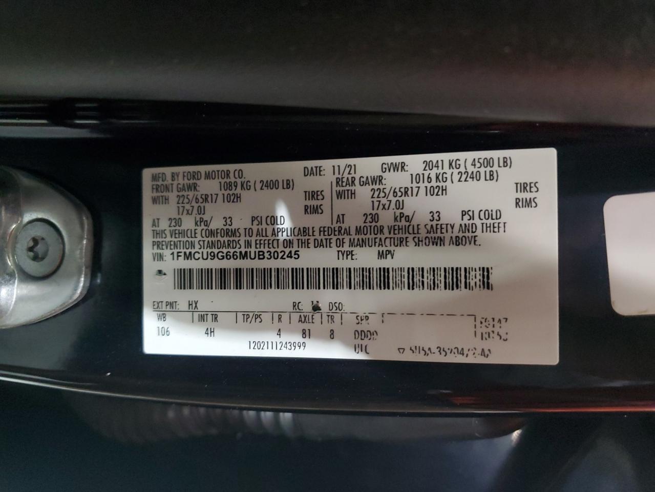 2021 Ford Escape Se VIN: 1FMCU9G66MUB30245 Lot: 93812865