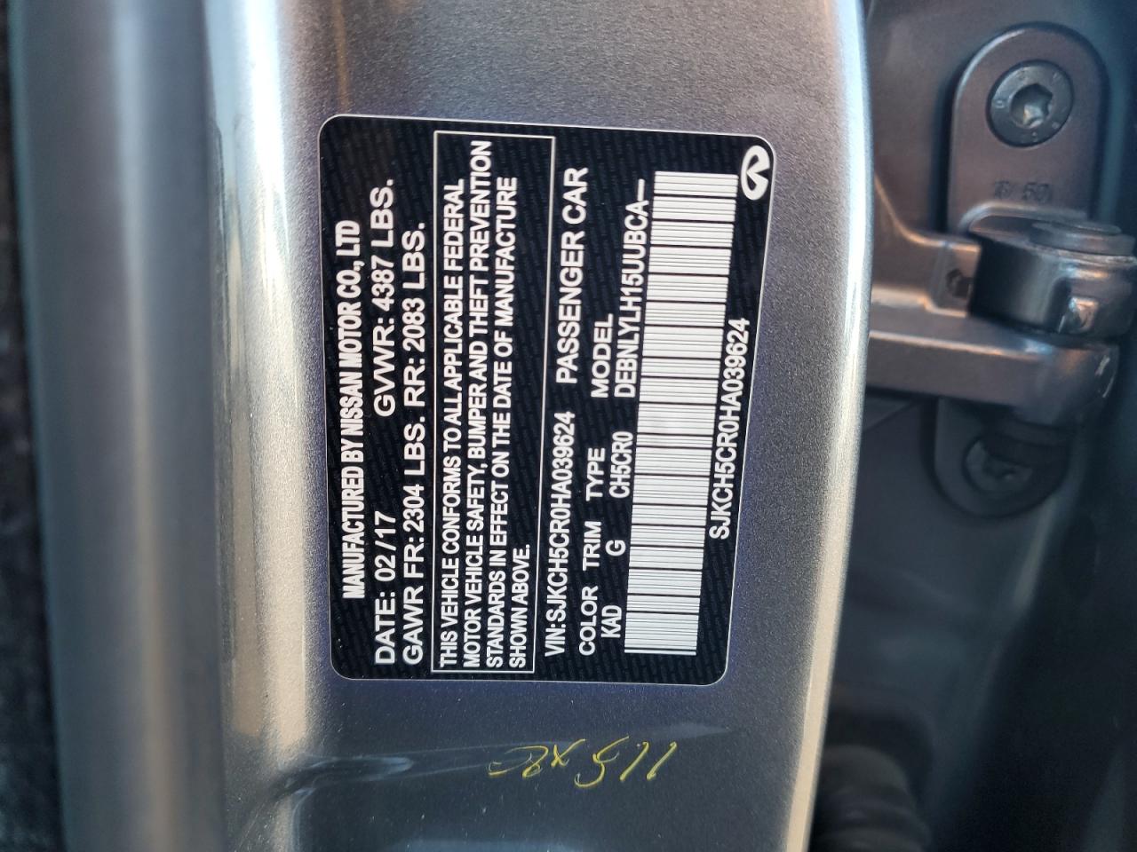 2017 Infiniti Qx30 Base VIN: SJKCH5CR0HA039624 Lot: 92528205