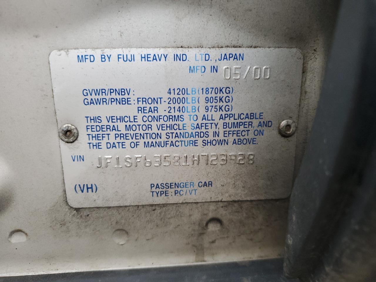 2001 Subaru Forester L VIN: JF1SF63581H723928 Lot: 92165415