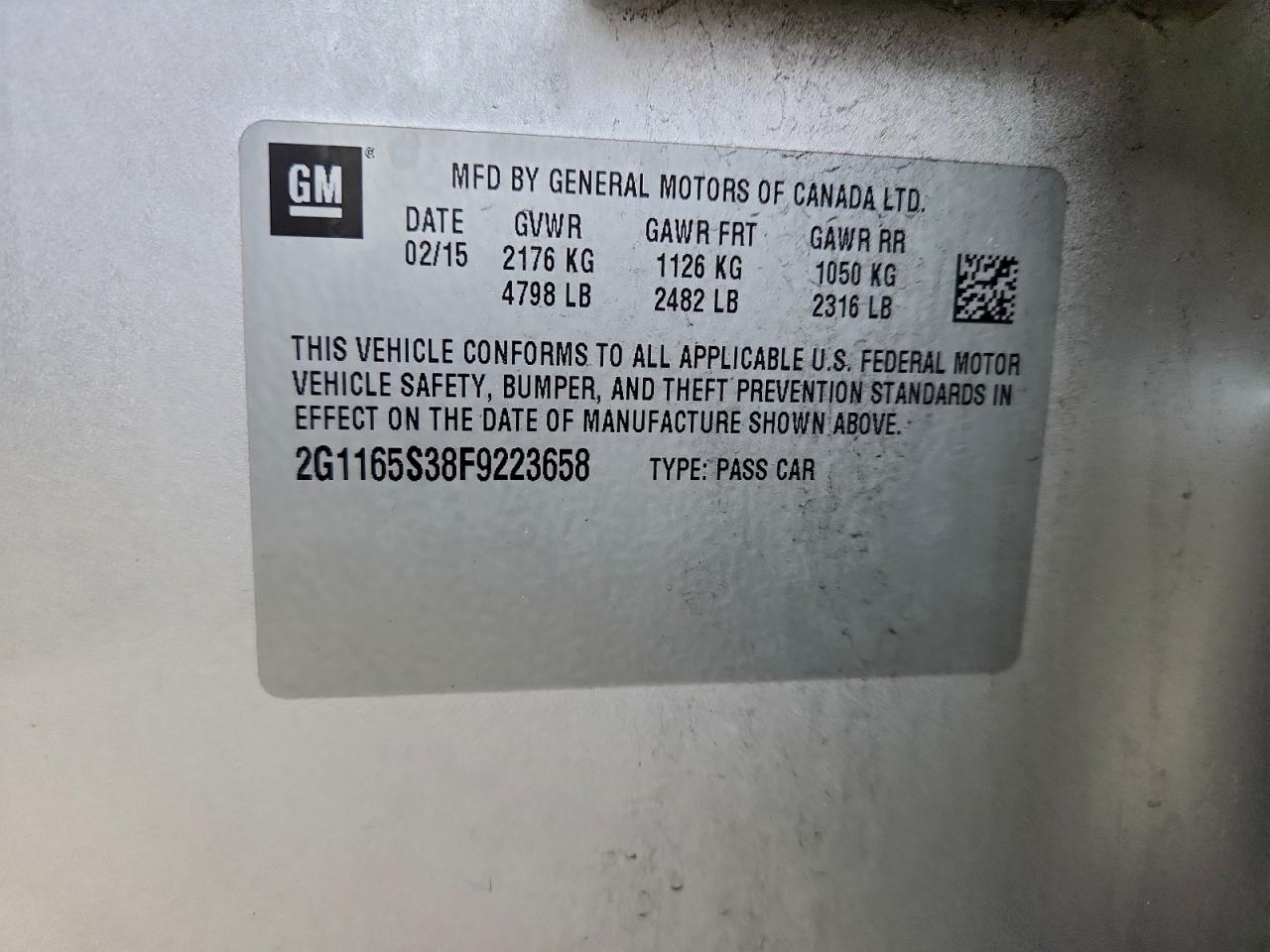 2015 Chevrolet Impala Ltz VIN: 2G1165S38F9223658 Lot: 94088685