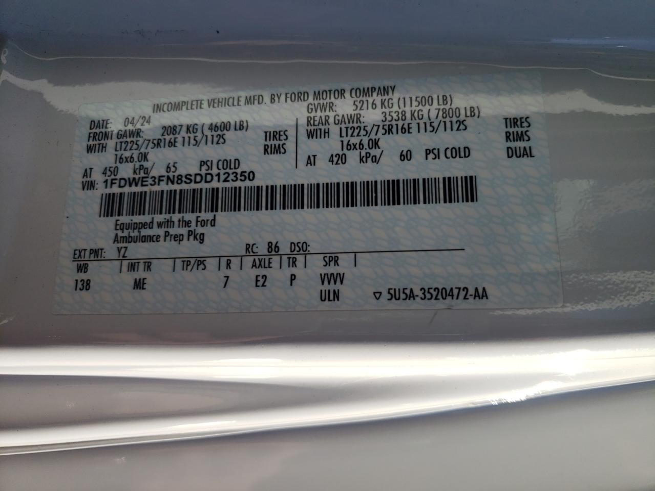 2025 Ford Econoline E350 Super Duty Cutaway Van VIN: 1FDWE3FN8SDD12350 Lot: 92796095