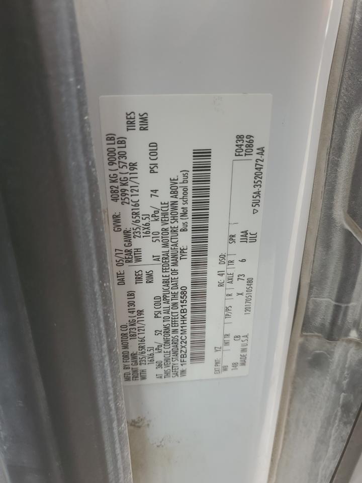 2017 Ford Transit T-350 VIN: 1FBZX2CM1HKB15580 Lot: 93012835