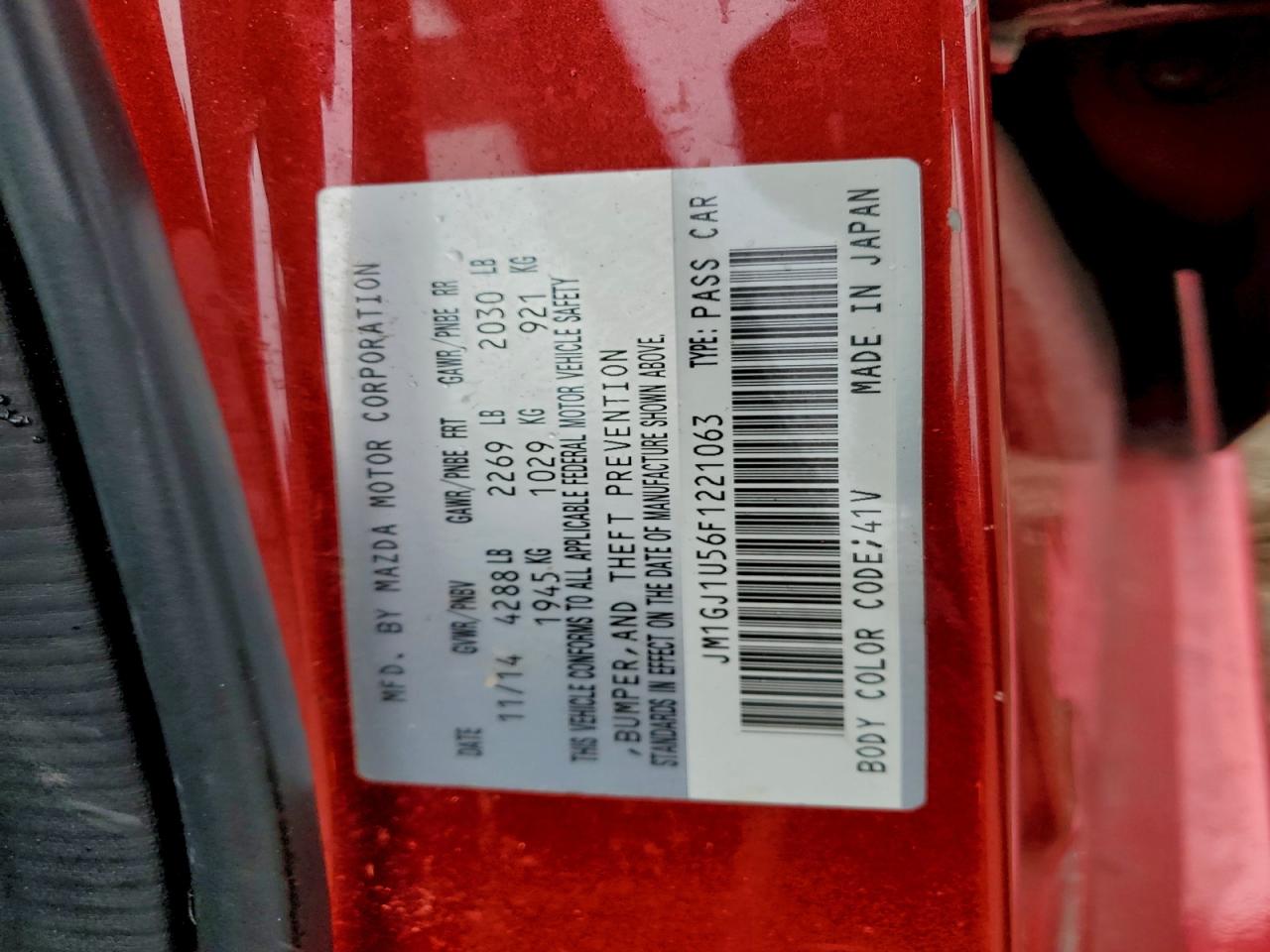 2015 Mazda 6 Sport VIN: JM1GJ1U56F1221063 Lot: 93714835