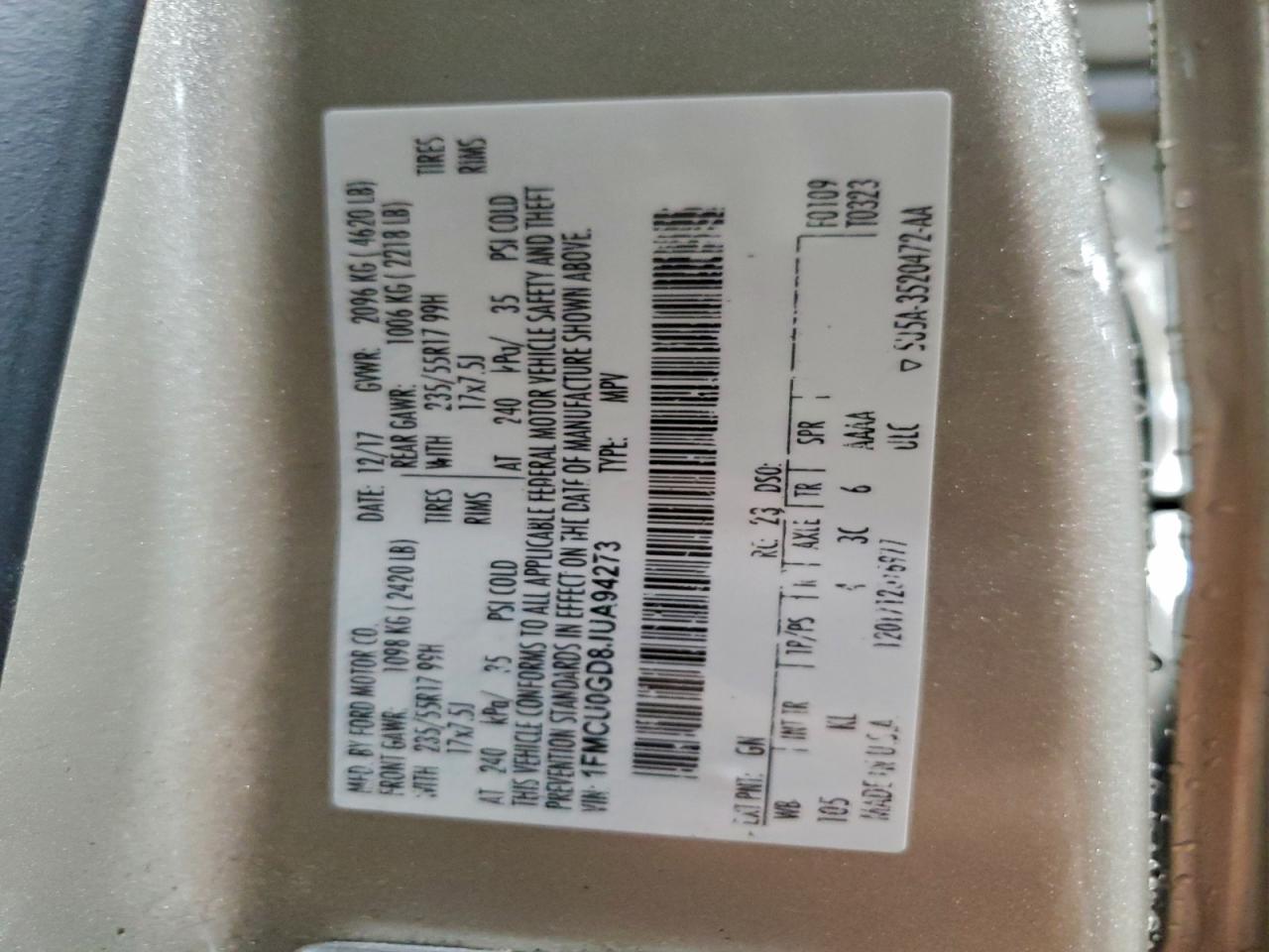 2018 Ford Escape Se VIN: 1FMCU0GD8JUA94273 Lot: 94535435