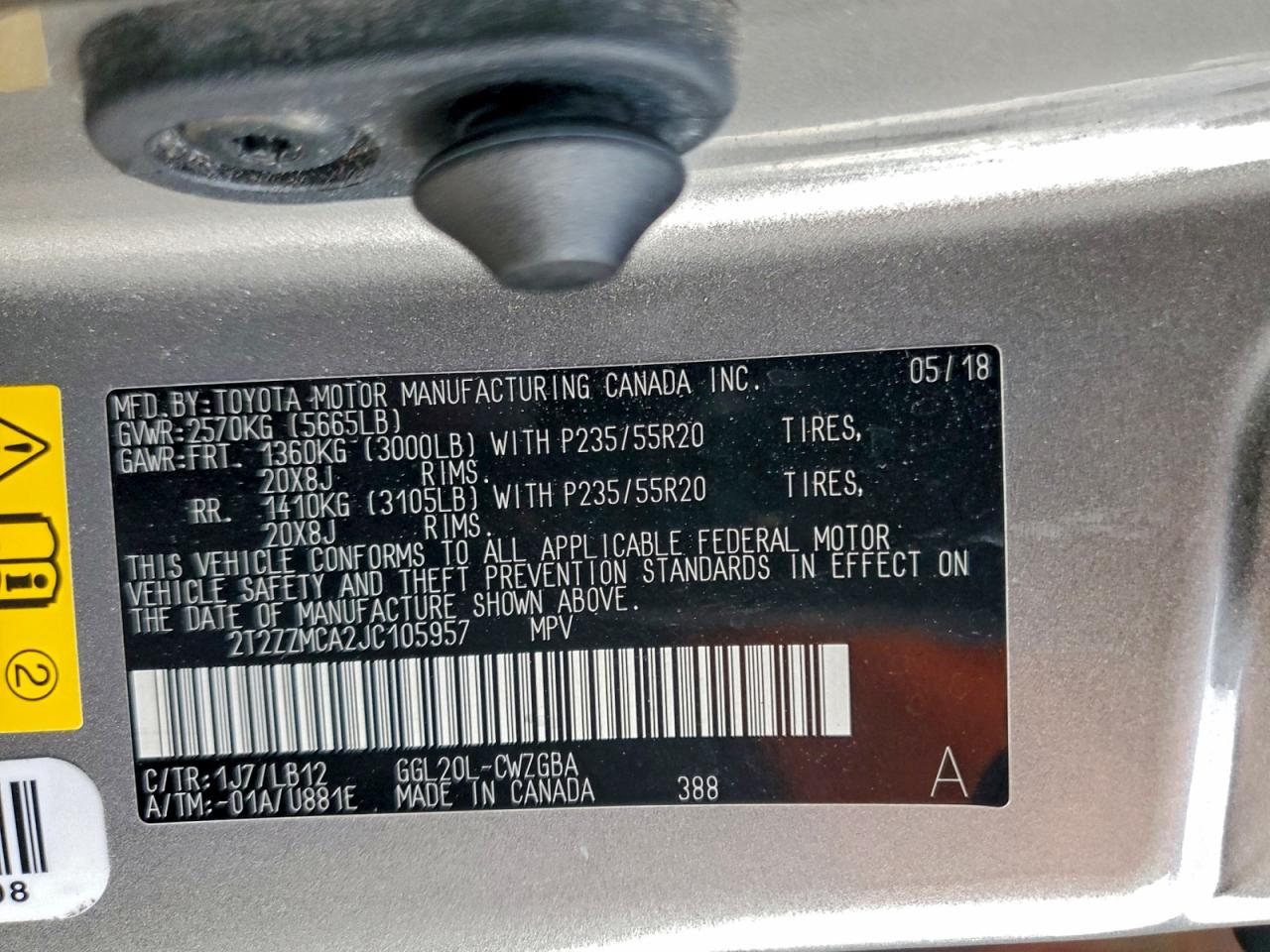 2018 Lexus Rx 350 Base VIN: 2T2ZZMCA2JC105957 Lot: 94324415