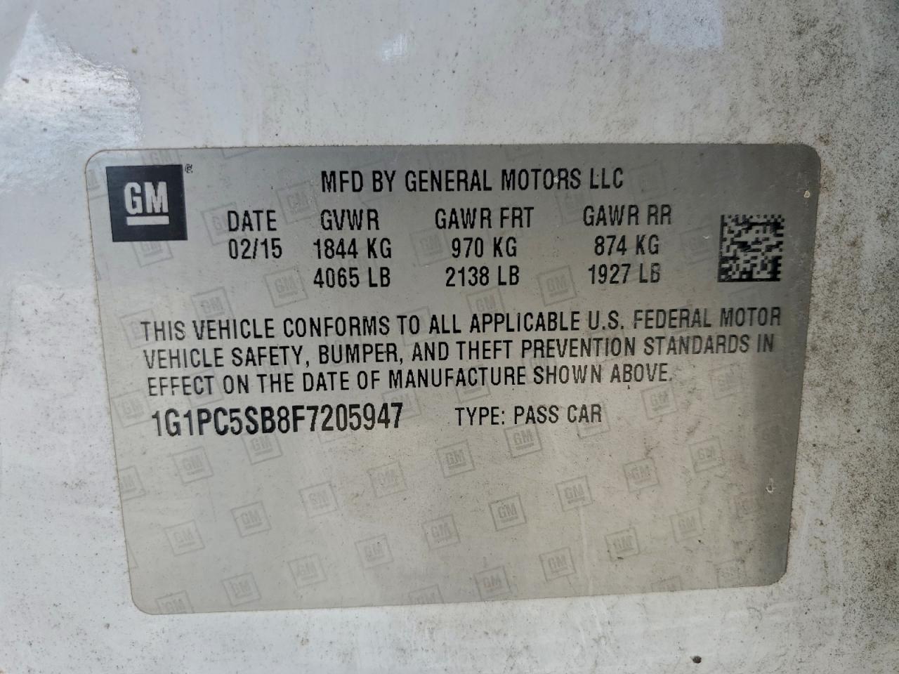 2015 Chevrolet Cruze Lt VIN: 1G1PC5SB8F7205947 Lot: 94707255