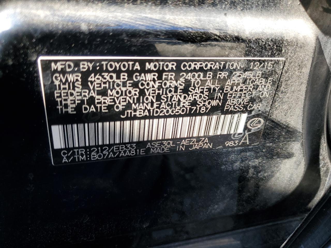 2016 Lexus Is 200T VIN: JTHBA1D20G5017187 Lot: 90780835