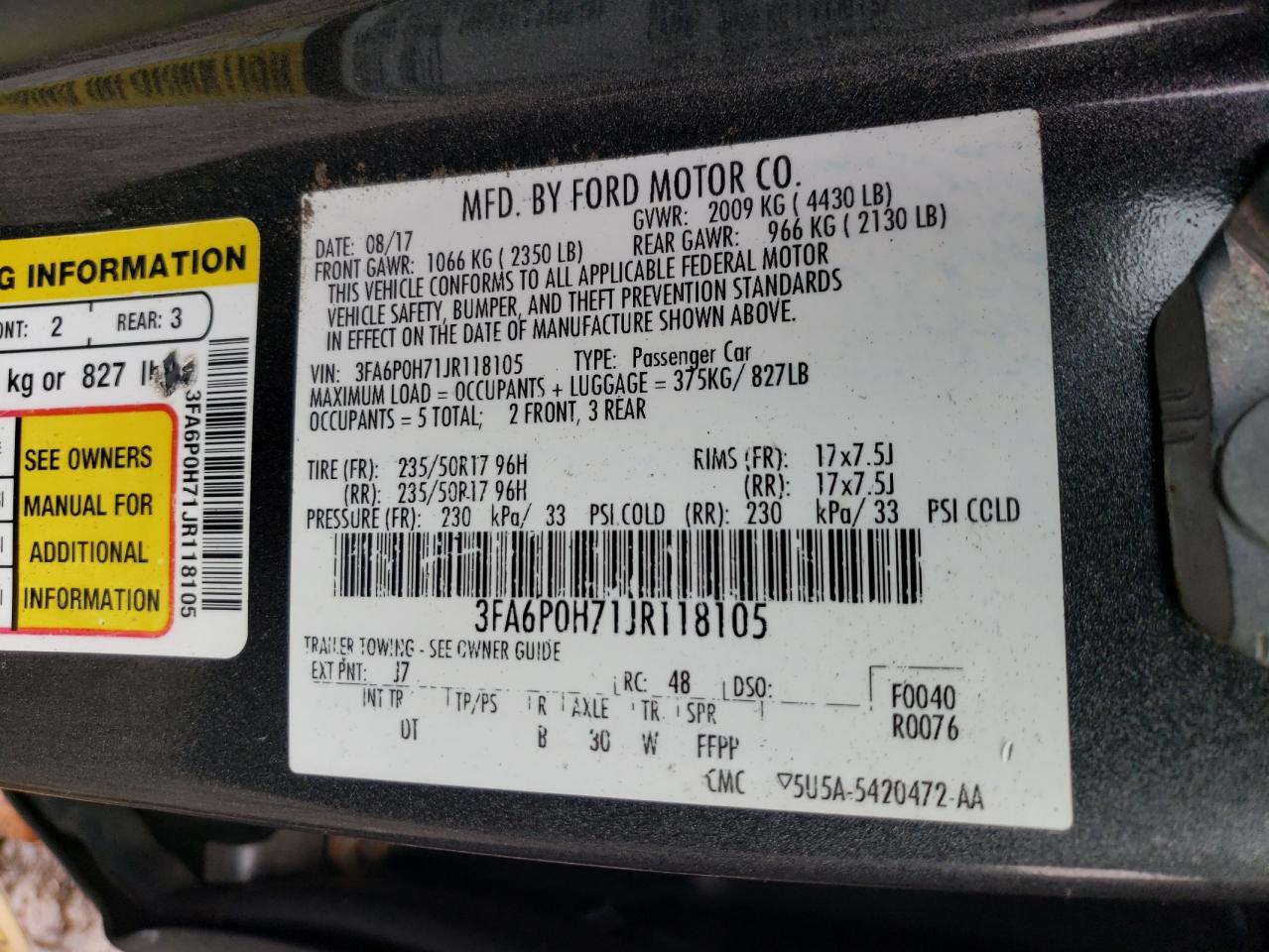 2018 Ford Fusion Se VIN: 3FA6P0H71JR118105 Lot: 93267145