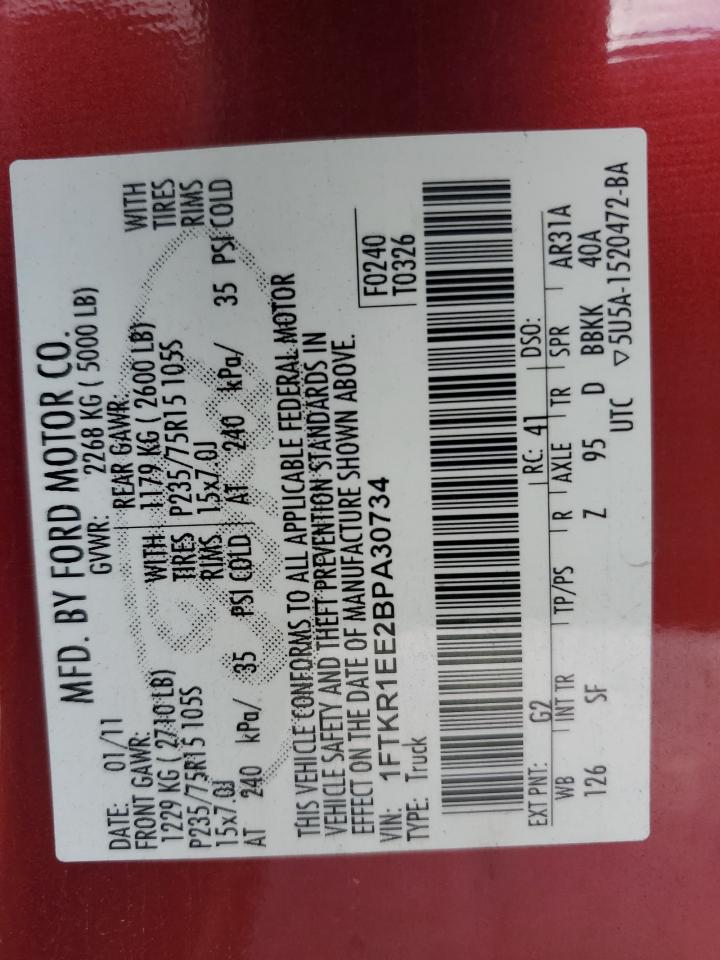 2011 Ford Ranger Super Cab VIN: 1FTKR1EE2BPA30734 Lot: 92630205