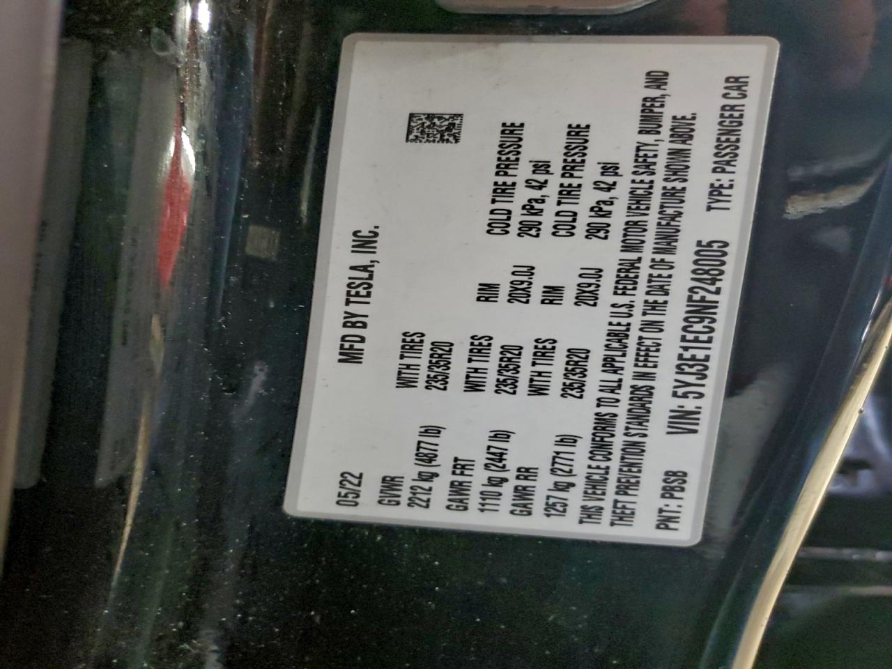 2022 Tesla Model 3 VIN: 5YJ3E1EC9NF248005 Lot: 94114155