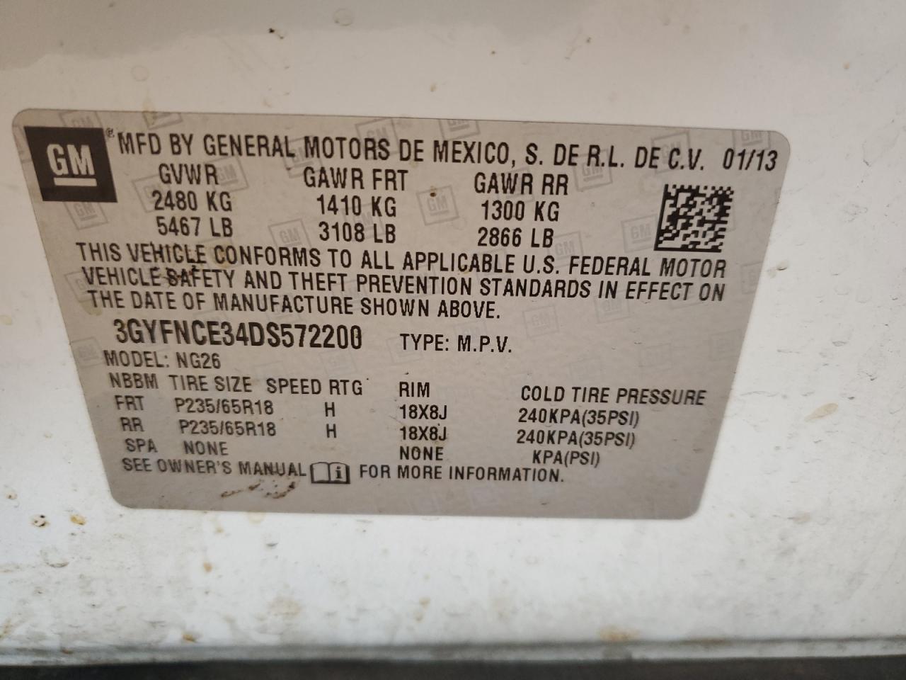 2013 Cadillac Srx Luxury Collection VIN: 3GYFNCE34DS572200 Lot: 93039165