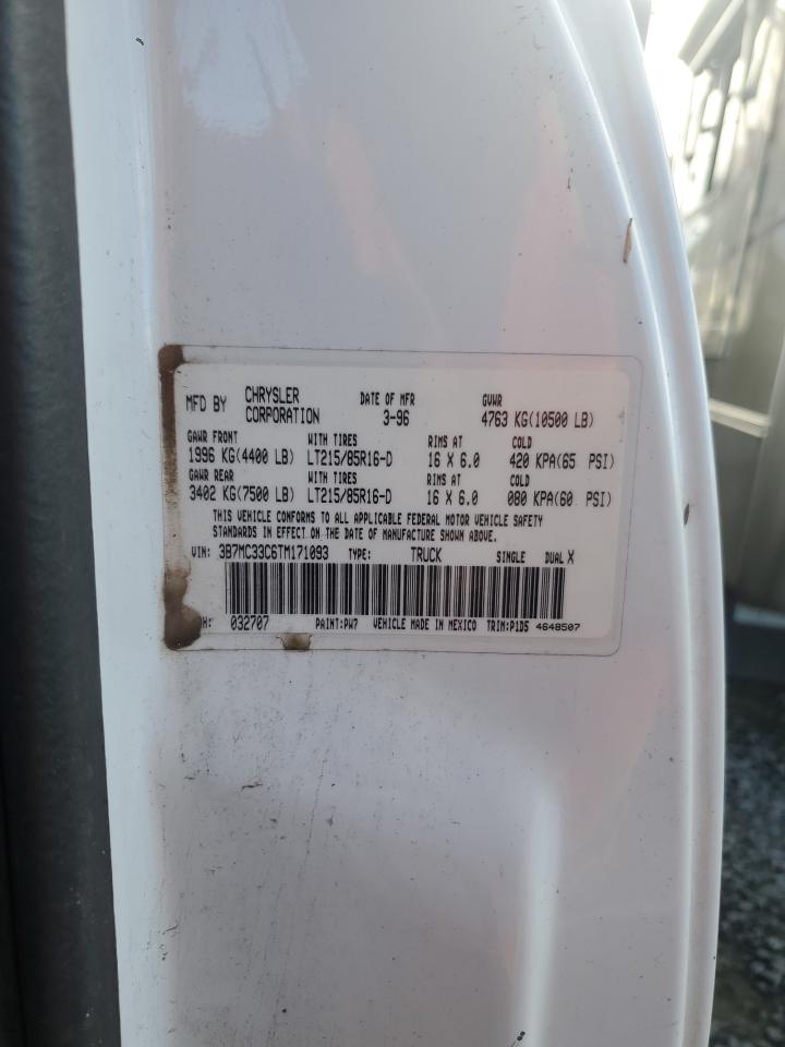 1996 Dodge Ram 3500 VIN: 3B7MC33C6TM171093 Lot: 69213255
