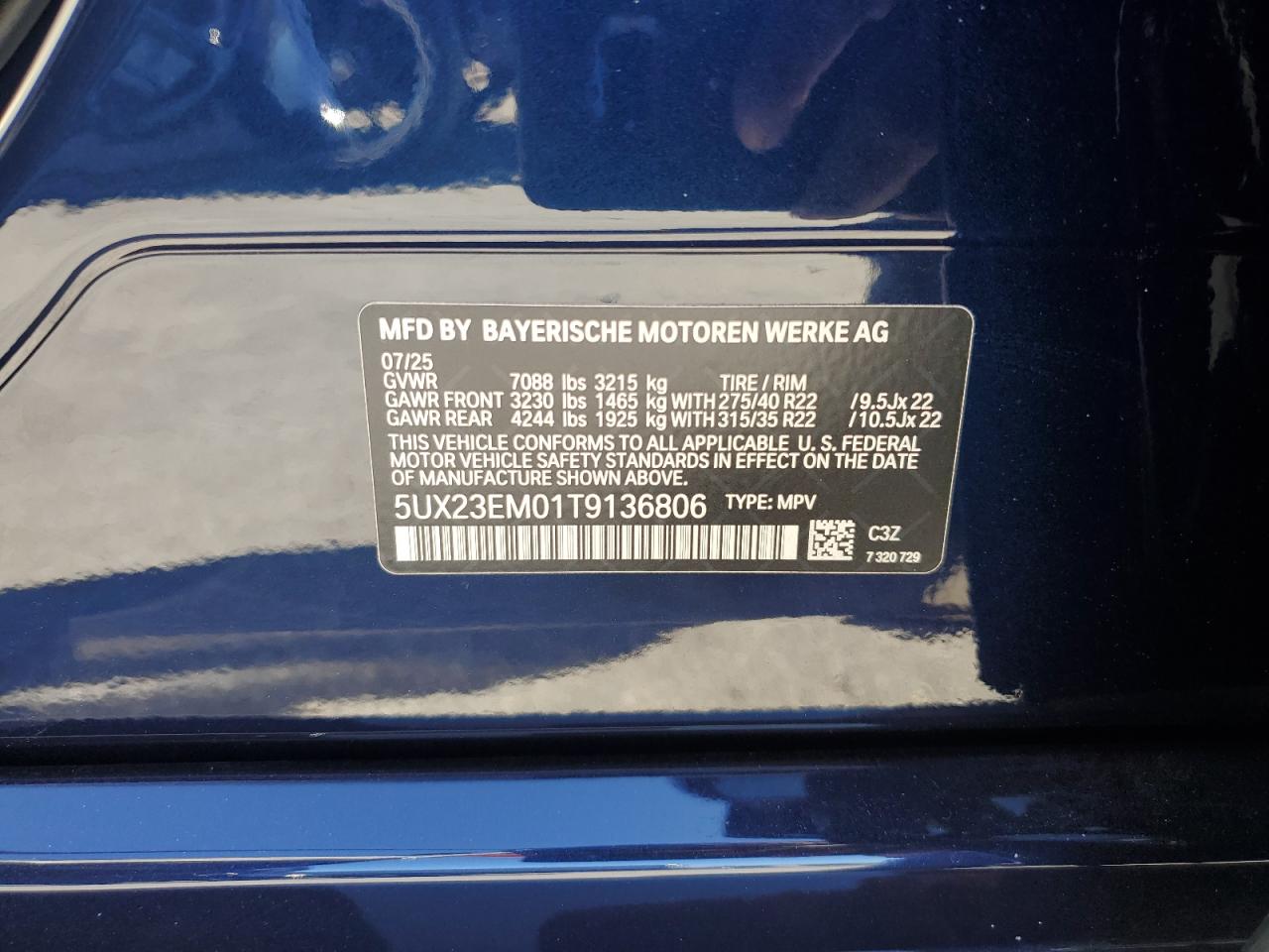 2026 BMW X7 xDrive40I VIN: 5UX23EM01T9136806 Lot: 92327035