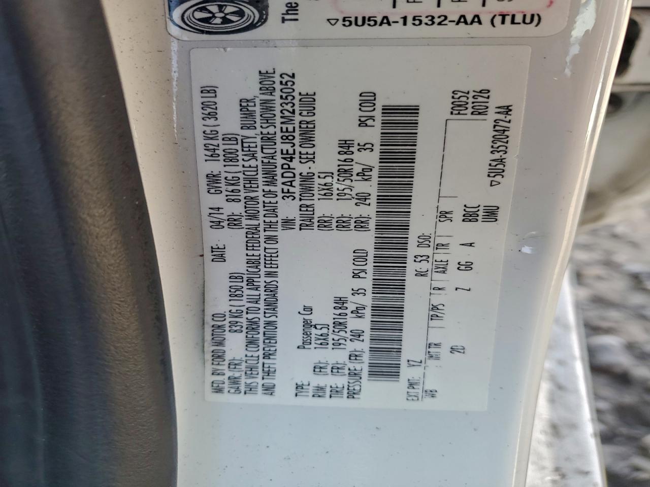 2014 Ford Fiesta Se VIN: 3FADP4EJ8EM235052 Lot: 93963785