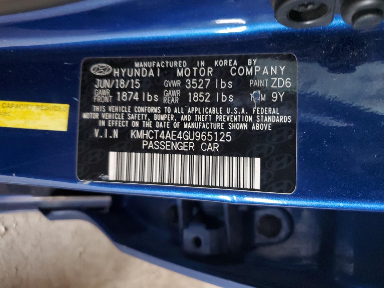 2016 Hyundai Accent Se VIN: KMHCT4AE4GU965125 Lot: 91854785