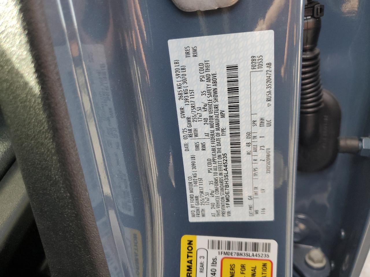 2025 Ford Bronco Big Bend VIN: 1FMDE7BH3SLA45235 Lot: 91293195