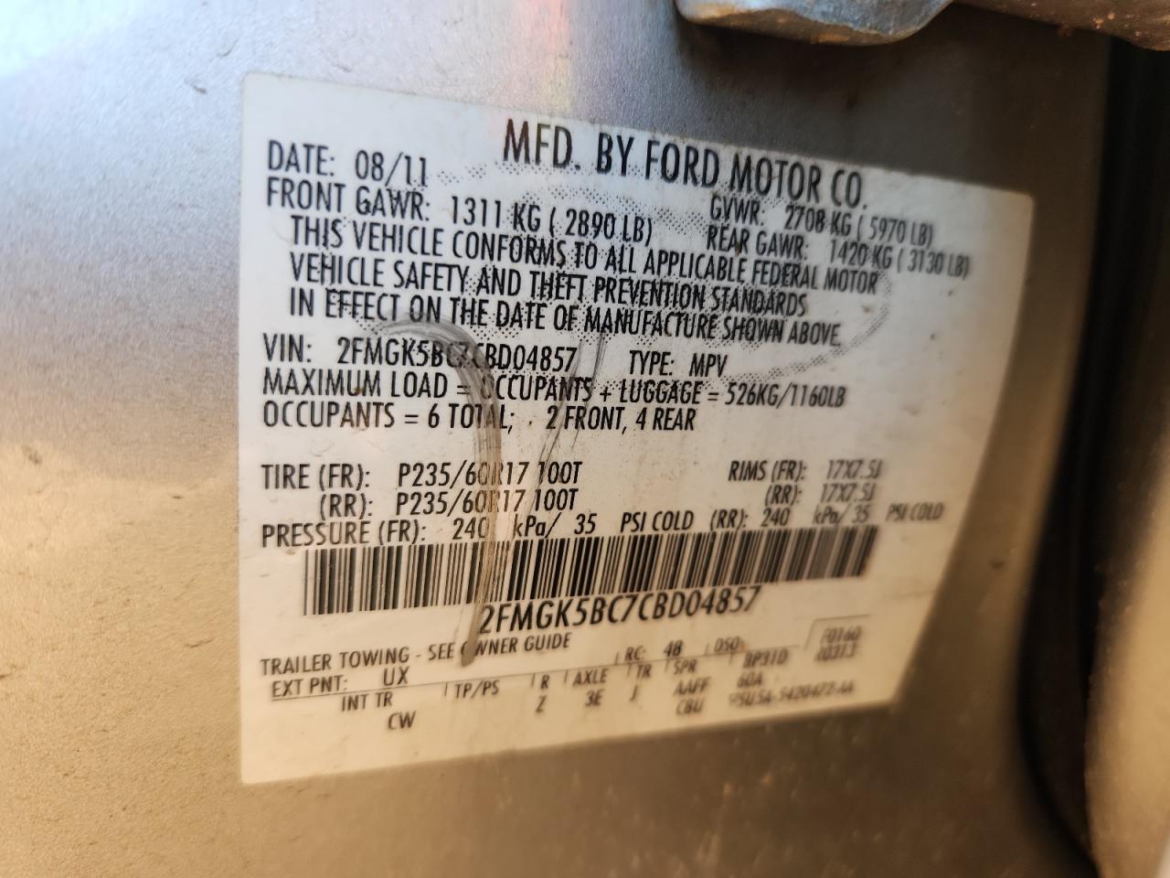 2012 Ford Flex Se VIN: 2FMGK5BC7CBD04857 Lot: 91489115