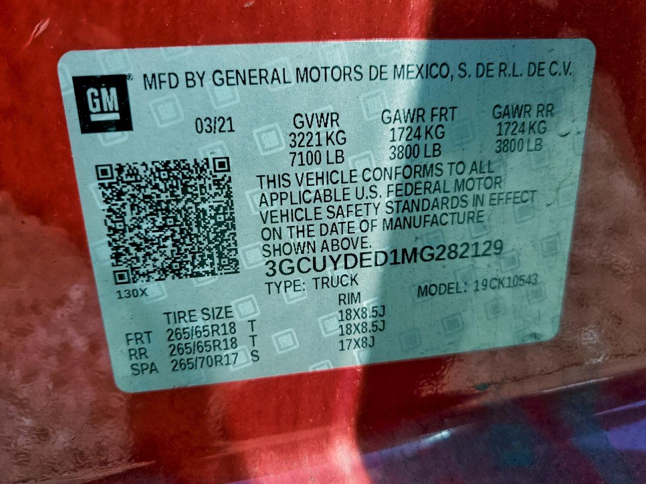 2021 Chevrolet Silverado K1500 Lt VIN: 3GCUYDED1MG282129 Lot: 94384405