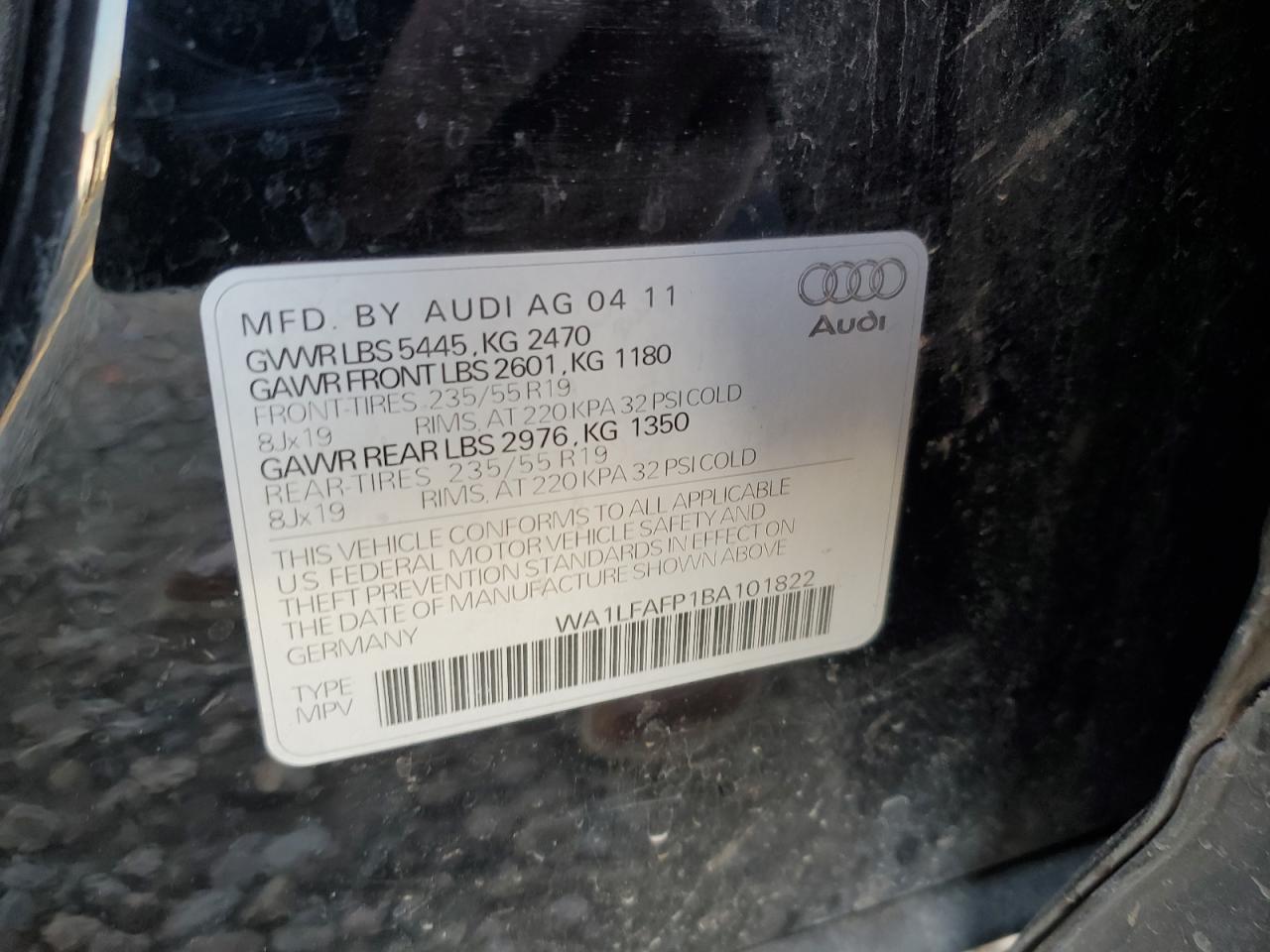 2011 Audi Q5 Premium Plus VIN: WA1LFAFP1BA101822 Lot: 92925785