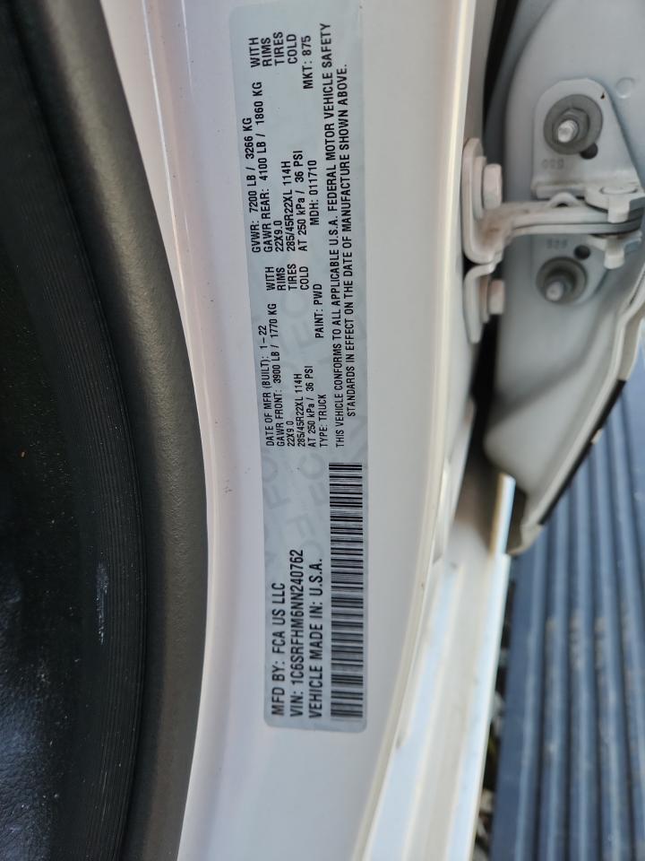 2022 Ram 1500 Limited VIN: 1C6SRFHM6NN240762 Lot: 85424905
