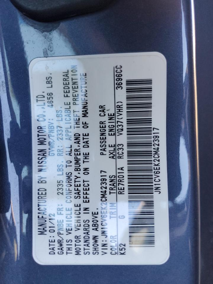 2012 Infiniti G37 Base VIN: JN1CV6EK2CM423917 Lot: 93746895